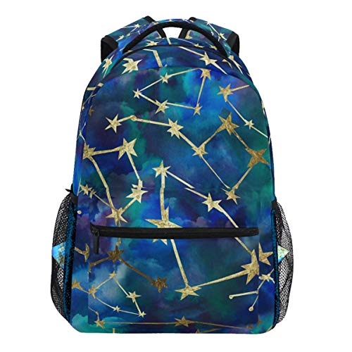Oarencol Constellations Goldener Stern Space Rucksack Aquarell Fantasy Night Sky Bookbag Daypack Reise Schule College Tasche für Damen Herren Mädchen Jungen