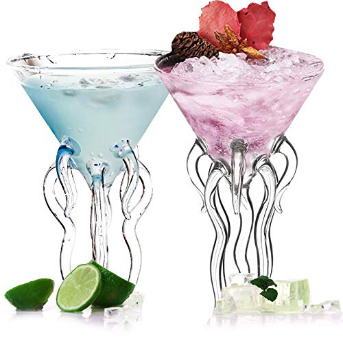 Cocktailgläser, Qualle Cocktail-Glas mit Stiel, Transparente Kreative Martini Gläser für Home Bar Restaurant Hochzeitsfeier, 2er Set, 150 ml