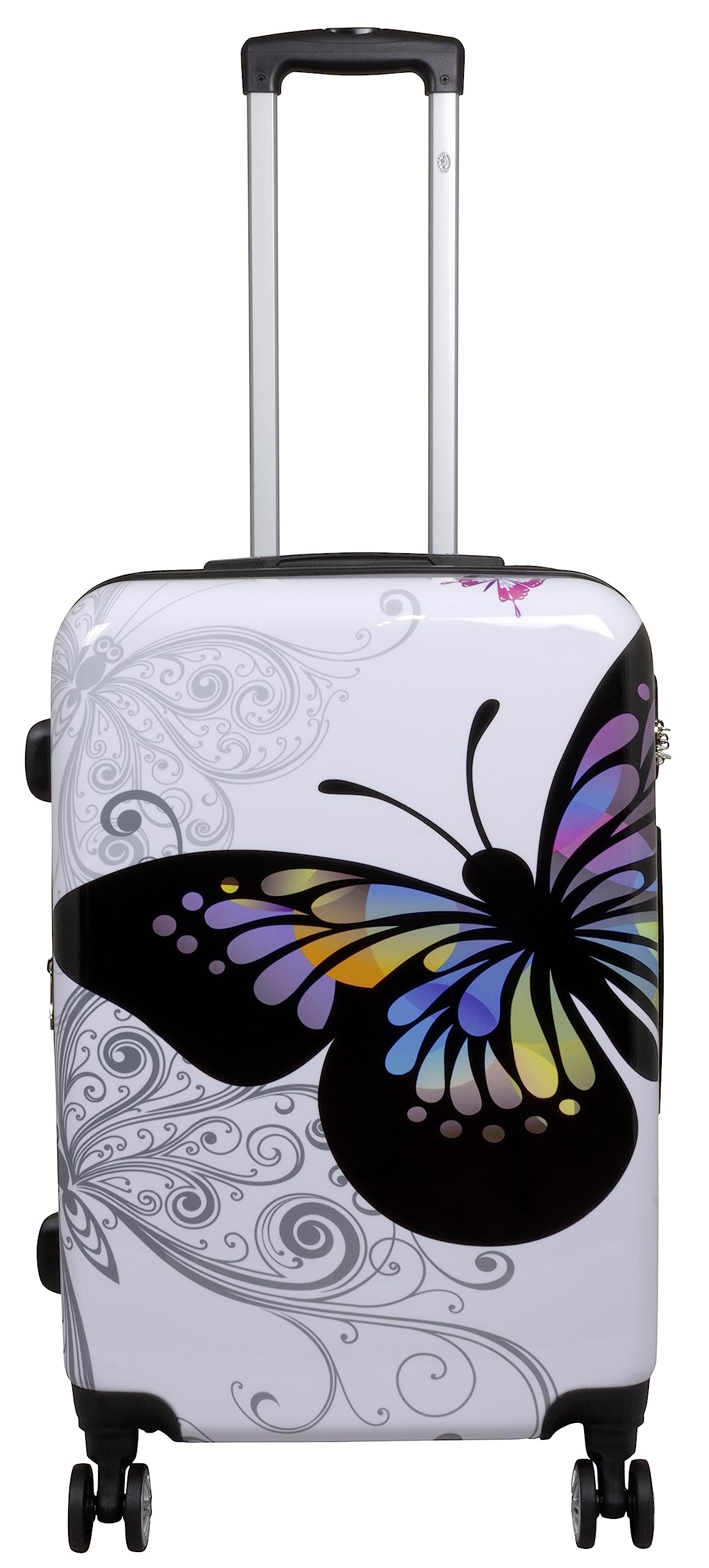 Trendyshop365 City-Koffer Hartschale Schmetterling 67 Zentimeter 66 Liter 4 Räder Weiß Printdesign Zahlenschloss