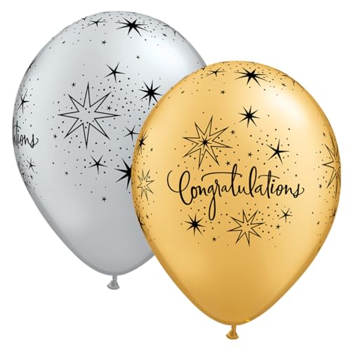 Qualatex 85682 Congratulations Party-Luftballons aus Latex, elegant, Schwarz, sortiert, 27,9 cm / 27,9 cm, 25 Stück