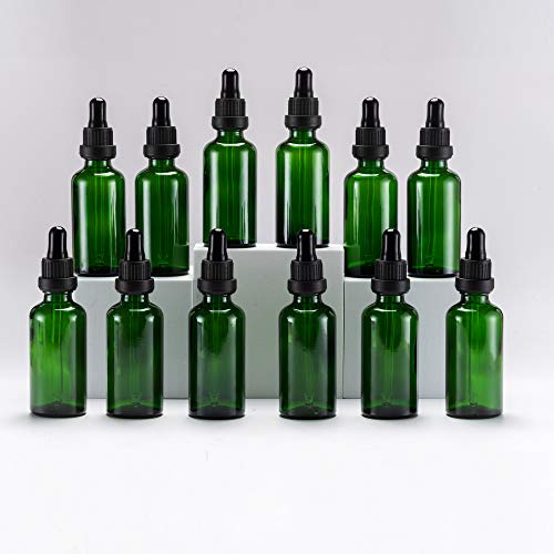 Yizhao 50 ml grüne Tropfflasche, leere Augenglas-Tropfflaschen mit [Glas-Pipetten-Tropper], kleine Probeglasflaschen, für ätherische Öle, Diffusor, Massage, Schönheitsöl-Mix – 12 Stück