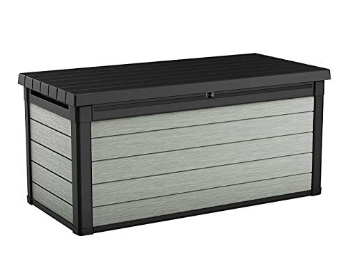 Koll Living Garden Aufbewahrungsbox Denali 150, 570L, grau - hochwertiger Kunststoff in Holzoptik - maximale Belastbarkeit ca. 300 kg - mit Gasdruckfedern - UV- & wetterbeständig