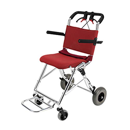 Wheelchair Foldable, Aluminum Alloy Wheelchair Lightweight, Folding Mobility Scooter Trolley Suitable for Inconvenient Sports Travel (Red)