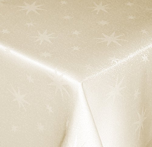 Tischdecke Weihnachten 160 x 220 cm Oval Creme Lurex Sterne Weihnachtstischdecken abwaschbar knitterfrei Tischdecken Advent Weihnachtsdeko Tischdeko Herbst