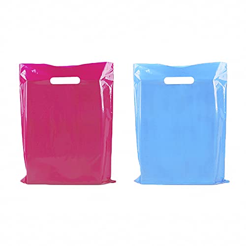 Hryxic 140 Stück farbige Merchandise-Taschen, groß, glänzend mit gestanzten Griffen, Kunststoff-Einkaufstaschen für den Einzelhandel, 30,5 x 38,1 cm