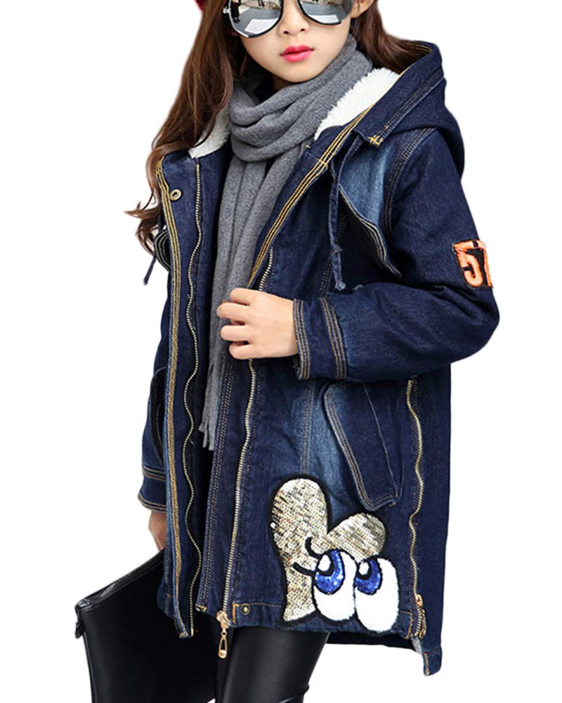 GladiolusA Kinder Mädchen Jeans Jacke Denim Blouson Übergangsjacke Mantel Outwear Trenchcoat Lange Windjacke Dick 130CM