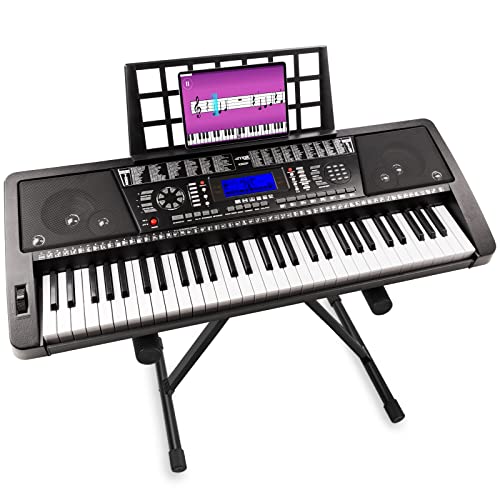 Midi Keyboard Piano MAX KB12P met 61 Aanslaggevoelige Toetsen, Midi aansluiting, Keyboard Standaard, pitch bend, groot Display en vele opties en features