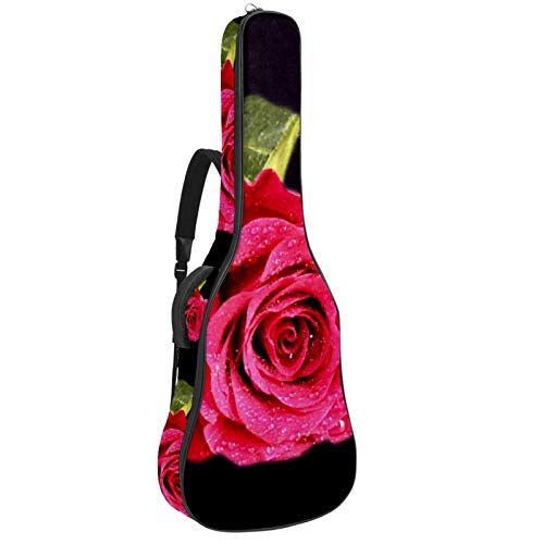 Gitarrentasche mit Reißverschluss, wasserdicht, weich, für Bassgitarre, Akustik- und klassische Folk-Gitarre, rote Rosenblüte