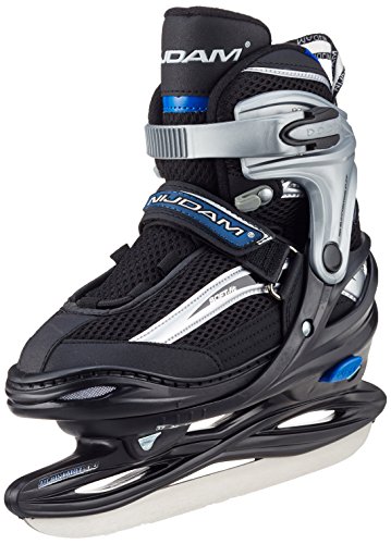 Nijdam Kinder Eishockeyschlittschuhe Iceskater Icehockey Schlittschuhe größenverstellbar, Schwarz-Silber-Blau, 34-37