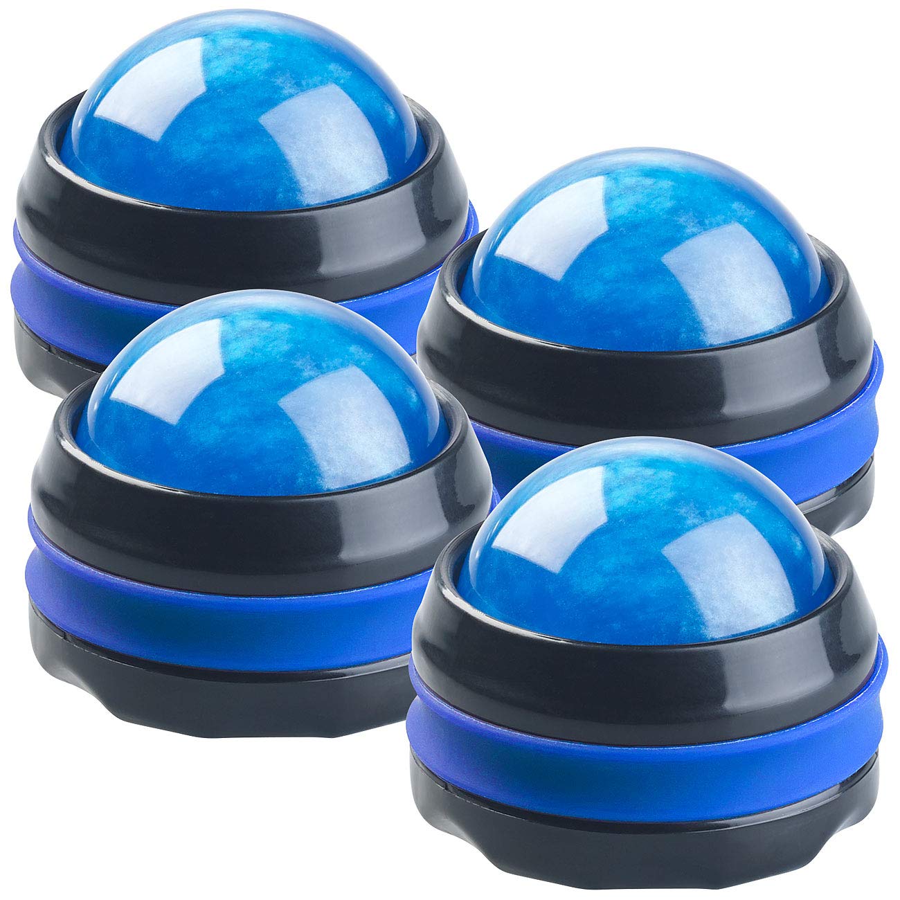 newgen medicals Massage Ball Roller: 4er-Set Massageroller für den ganzen Körper, mit 360°-Halterung, blau (Rückenmassageroller, Massagehilfe)