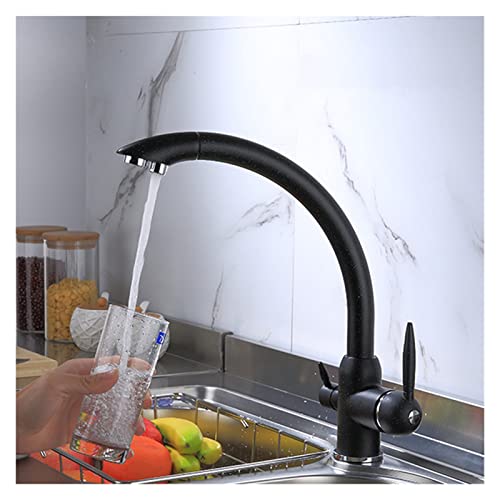 Küche Wasserfilter Wasserhahn Küchenarmaturen Dual Auslauf Filter Wasserhahn Mixer 360 Grad Drehung Wasser Reinigung Funktion Wasserhähne (Color : Noir)