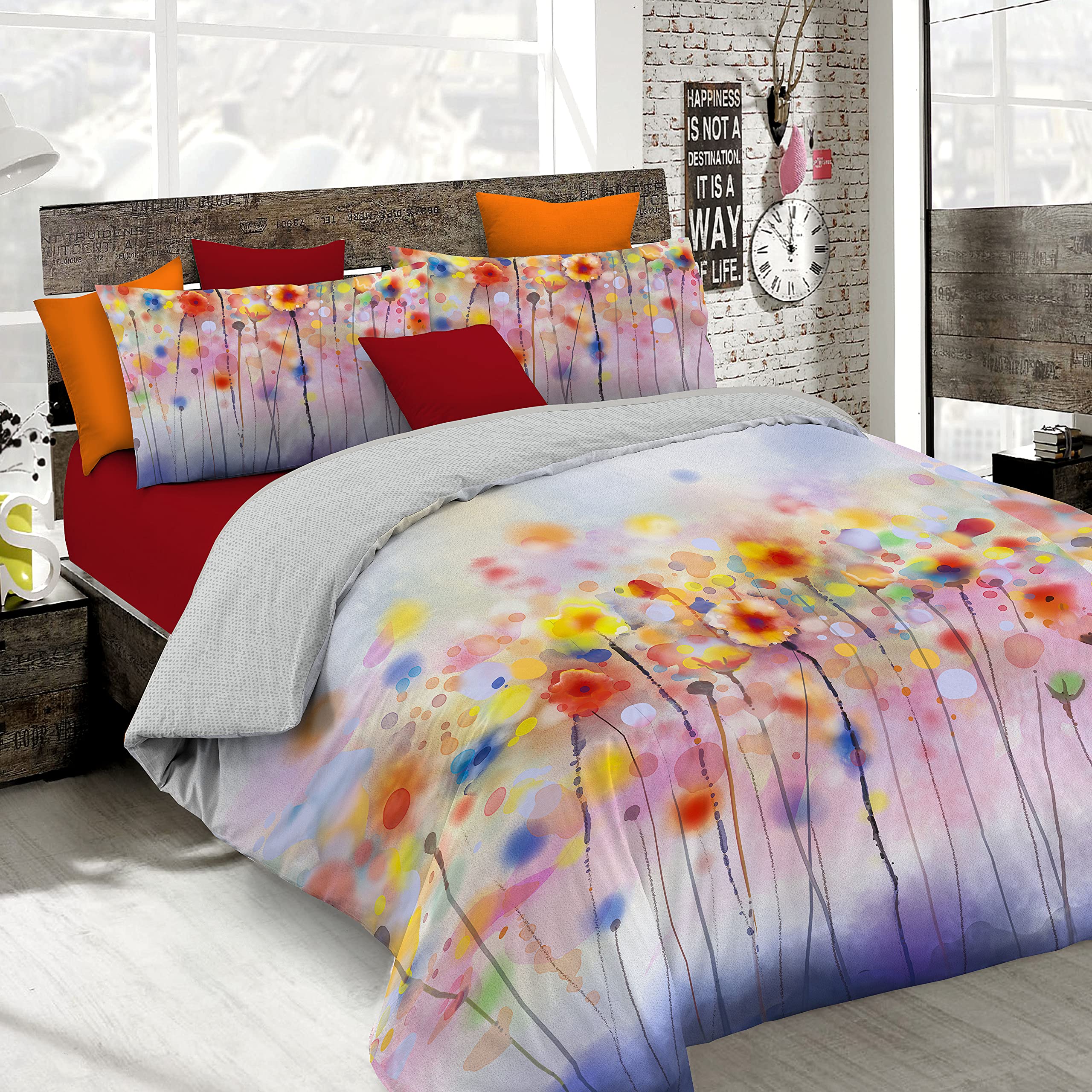 Italian Bed Linen Bettbezug, Doppelte, 100% Baumwolle, Multicolor SD46, DOPPEL