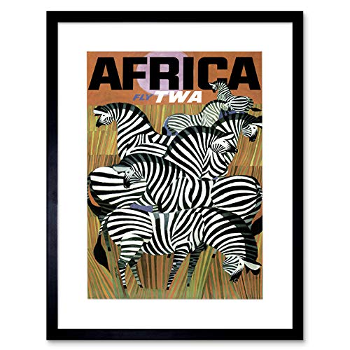 Wee Blue Coo Africa Travel TWA Airline Zebra Artwork Framed Wall Art Print 12X16 Inch Afrika Reise Fluggesellschaft Wand