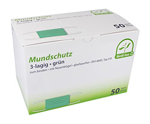 Medi-Inn+ Mundschutz Typ IIR 3-lagig 9 cm x 17,5 cm grün mit Nasenbügel zum Binden (500)