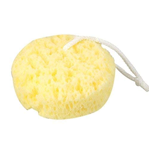 Yellow Round Bath Body Shower Soft Sponge W Hanging Loop
