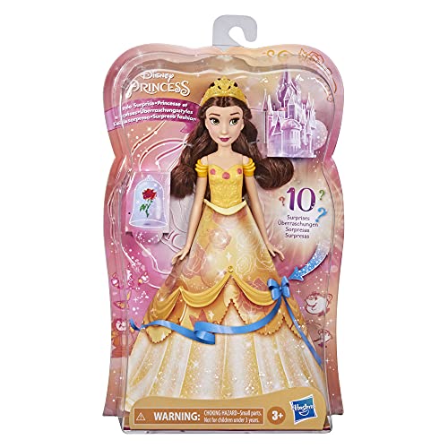 Disney Prinzessin Überraschungsstyles Belle Modepuppe mit 10 Modeaccessoires, Spielzeug mit Überraschungen für Mädchen ab 3 Jahren