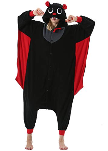 ULEEMARK Damen Herren Jumpsuit Onesie Tier Fasching Halloween Kostüm Lounge Sleepsuit Cosplay Overall Pyjama Schlafanzug Erwachsene Unisex Fledermaus for S