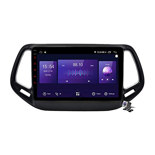 QBWZ Android 10.0 Autoradio GPS, Radio für Jeep Compass 2017-2019 Navigation Touchscreen Head Unit MP5 Multimedia Player Videoempfänger mit 4G / 5G WiFi DSP RDS FM Mirrorlink