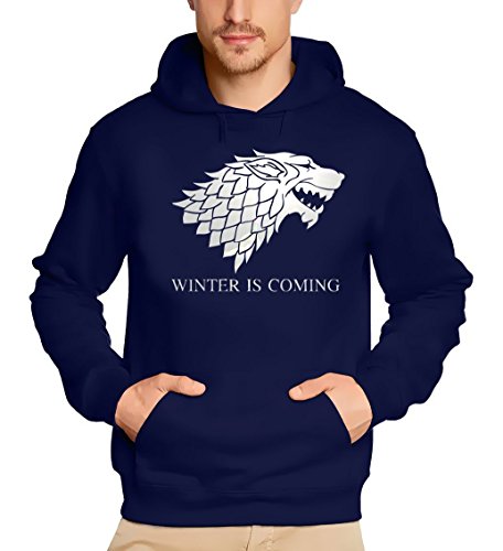 Winter is Coming - Game of Thrones, Hoodie - Sweatshirt mit Kapuze, Navy-Silber GR.XXL