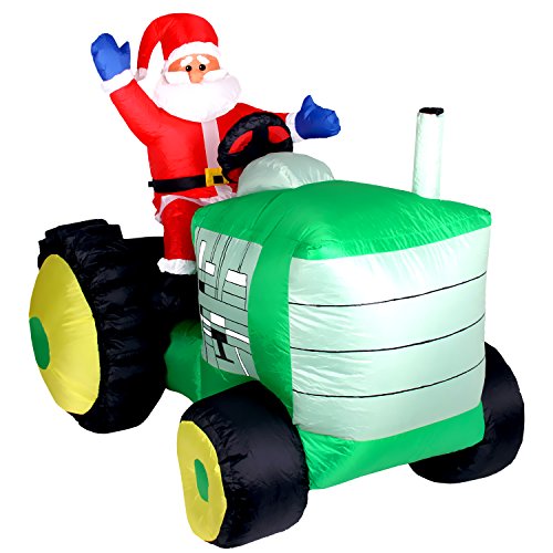 150cm Weihnachtsmann auf Traktor aufblasbare Weihnachtsdeko Aussendeko Innendeko selbstaufblasend