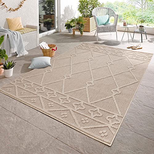 Carpetsale24 Teppich waschbar, Waschbare Orientteppiche, Rechteckig, beige Teppich, Hoch-Tief Effekt, Fußbodenheizung geeignet, Größe:140 cm x 200 cm