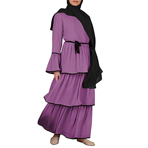 Doublehero Damen Schichtung Muslim Kleider Abaya Maxi-Kleid Muslimische Islamische Roben Dubai Langarm Gebetskleidung Frauen Arabische Maxikleid Große Großen