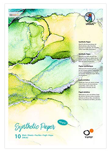 URSUS 16274000 Yupo Synthetic Paper, DIN A3, 10 Blatt, 192 g/qm, synthetisch, Glatte Oberfläche, reiß-und wasserfest, UV lichtecht, extrem strapazierfähig, 100% recyclebar, vielseitig verwendbar, weiß