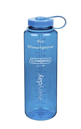 Nalgene Flasche 'Everyday Weithals' Silo - 1,5 L (blau-Deckel blau, mit Namensgravur, 1,5 Liter, 1,5 Liter)