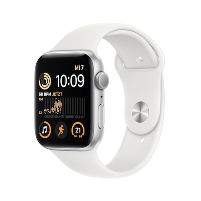 Apple Watch SE (2. Gen) GPS 44mm Aluminium Silber Sportarmband Weiß