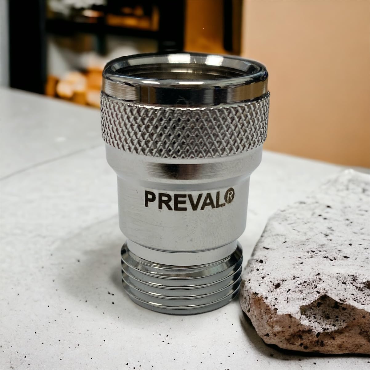 Preval® Duschventil vollversilbert Dusch-Wassersparer Wassersparventil 1/2" IG (Wassereintritt) x 1/2" AG (Wasseraustritt) mit versilberte Düse (3,2 mm) versilberter Gewindeplatte