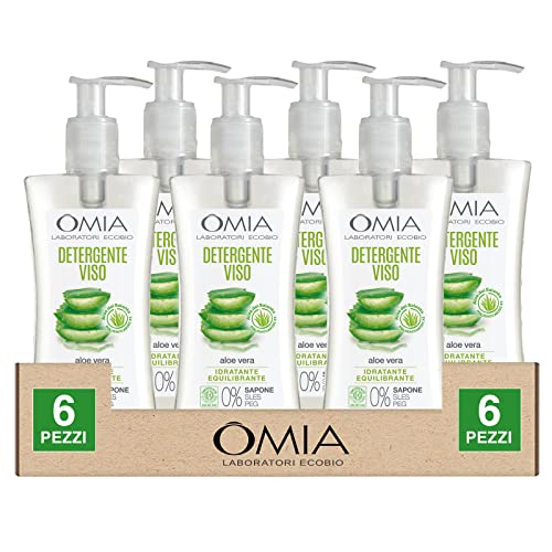 Omia Laboratories Ecobio Reiniger für Gesicht und Augen, umweltfreundlich, feuchtigkeitsspendend, ausgleichend, mit Aloe Vera für Mischhaut und fettige Haut, ohne Seife, zertifiziert ICEA Eco Bio