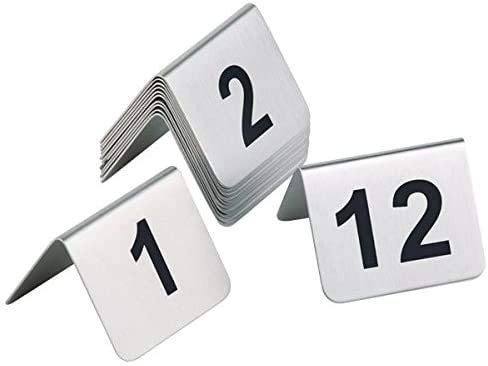 Tischnummernschild aus Edelstahl, matt poliert, Zahlen aus schwarzem Siebdruck, schwere Qualität, VE: 12, aufeinanderfolgende Zahlen / 5,3 x 4,5 cm | SUN (A2 - 13-24)