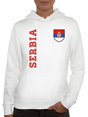 Serbien Fußball WM Fanfest Gruppen Fan Damen Hoodie Frauen Kapuzenpullover Fan Trikot Serbia, Größe: M,Weiß