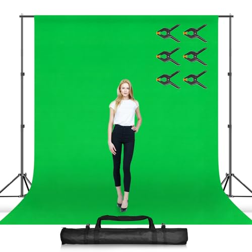 EMART Green Screen Hintergrund mit Ständer, 2m x 3m Foto Hintergrund Ständer mit 2,6m x 3m Muslin Greenscreen Hintergrund für Portrait, Video, Shooting, Foto, Studio