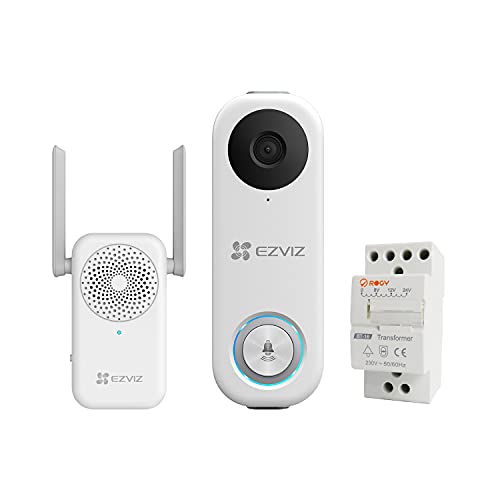 EZVIZ Video Türklingel, WLAN Kit mit KI-Personenerkennung, 2-Wege-Audio, Doorbell, Nachtsicht, 170° Sichtfeld, IP65 wetterfest, Cloud/SD-Speicher (DB1C KIT)