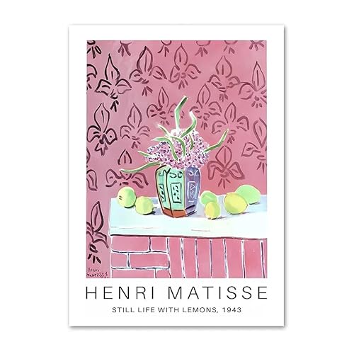 GIBOH Abstraktes Matisse-Rosa-Poster und Drucke, Moderne Wandkunst, Obst, Blumenvase, Leinwandgemälde, nordische ästhetische Bilder für Heimdekoration, 50 x 70 cm x 1, ohne Rahmen