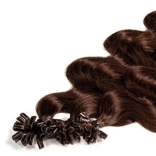 Just Beautiful Hair 25 x 0.8g REMY Echthaar Bonding Extensions, gewellt - 50cm - #4 braun