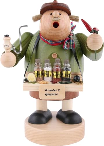 SAFE Räuchermännchen Gewürzhändler 18 cm | Weihnachtsdeko traditionelle Kunsthandwerk aus dem Erzgebirge | inkl. 250g Holzscheiben (KWO)
