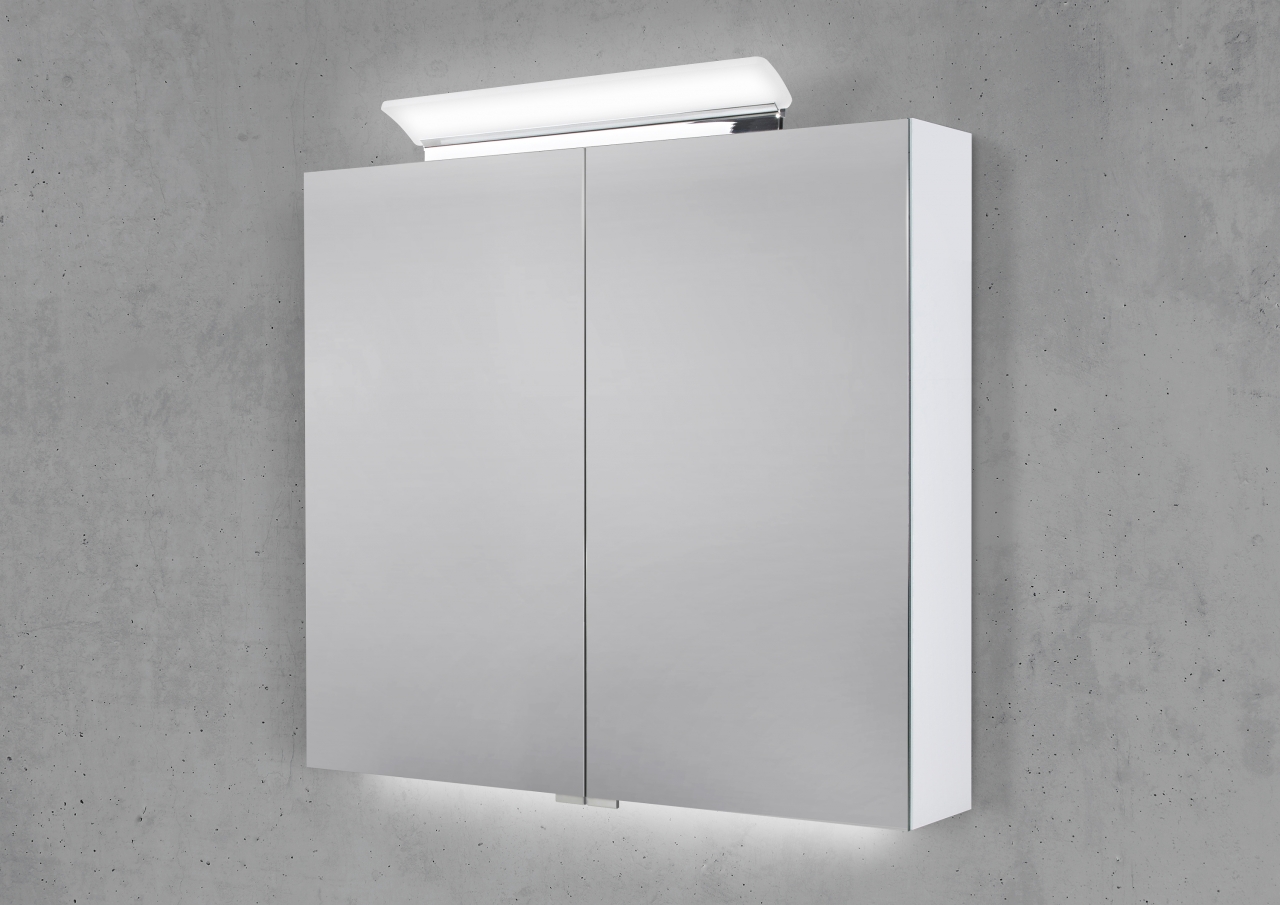 Spiegelschrank 80 cm LED Acryl Aufsatzleuchte mit Unterbauleuchte doppelseitig verspiegelt Beton Anthrazit 2