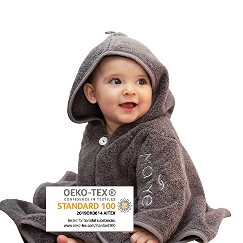 MABYEN Premium Baby Kapuzen Babybademantel Baby Poncho – 100% Baumwolle, OEKOTEX Standard 100, bis 3 Jahre, Babyhandtuch mit Kaputze, 50x70 cm, dunkelgrau