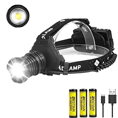 XHP70 Stirnlampe LED Wiederaufladbar USB Zoombare Hellste Kopflampe,LUXNOVAQ 8000 Lumen Kopfleuchte Outdoor Wasserdicht Stirnleuchte mit 3 Akku & 5 Modi für Arbeit Campen Höhlenforschung Erwachsene