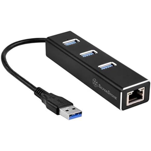 SilverStone SST-EP04 - 3-Port USB 3.1 Hub, Gen 1 Type A mit RJ45 Gigabit Ethernet Netzwerk Adapter, Aluminium