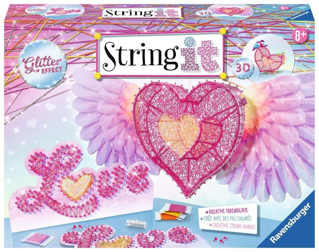 Ravensburger String it Maxi: 3D Heart, String Art Bastelset für Kinder ab 8 Jahren, Kreative Fadenbilder basteln, mit Glitter-Effekt