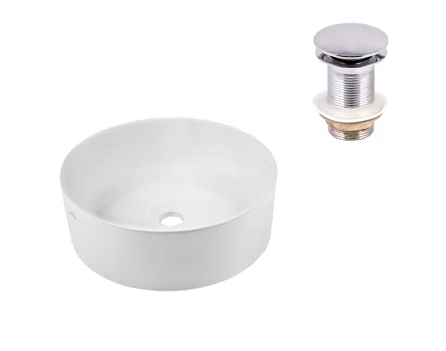 VBChome Waschbecken 41 cm Keramik Weiß Oval Pop-up ventil Click-Clack Waschtisch Handwaschbecken Aufsatzwaschbecken Waschschale Gäste WC