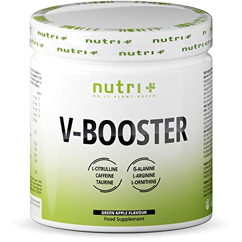 V-Booster Vegan - 400 g Grüner Apfel - Preworkout Drink hochdosiert - Koffein, Citrullin, L-Arginin, beta-Alanin, Betain - Green Apple Fitness Booster