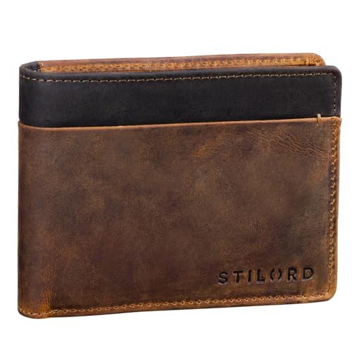 STILORD 'Sterling' RFID Geldbeutel Herren Leder Portemonnaie Männer Brieftasche Vintage Geldbörse mit NFC Ausleseschutz in Geschenkbox zweifarbig, Farbe:mittel - braun