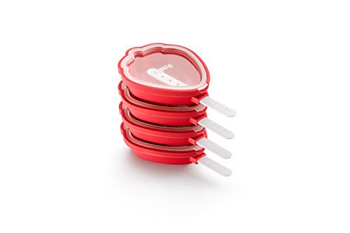 Lékué Eisformen in Erdbeerform, Silikon, rot, 15,4 x 9,4 x 3,3 cm, 4 Stück