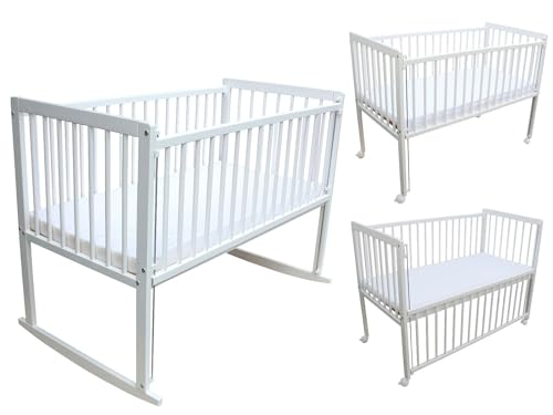Micoland Kinderbett/Beistellbett/Wiege 3in1 120x60cm mit Matratze weiß
