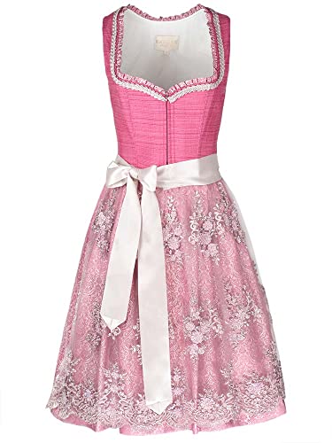 KRÜGER Dirndl Pati Damen pink | Leinen-Optik Spitze elegant |Knielang 60cm Länge Gr.40