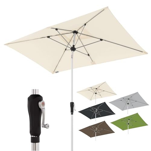 doppler Sonnenschirm Aluminium Crank Umbrella SL-AZ 220x140 - Rechteckiger Kurbelschirm - Modernes Design - Starker UV-Schutz - 220x140 cm - Off-White